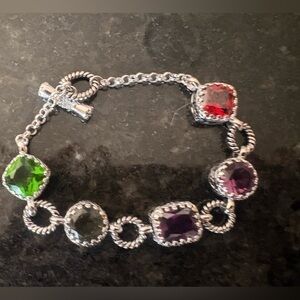 Multi-Color Crystal Toggle Bracelet - Silver